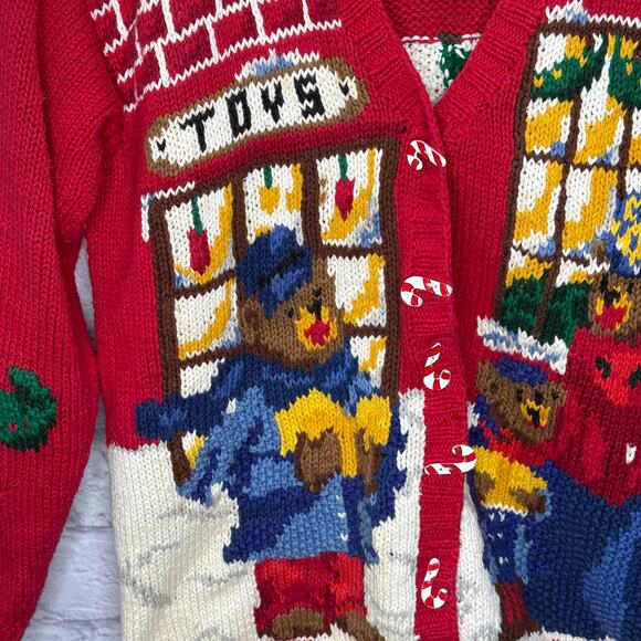 Vintage Alexandra Bartlett Christmas Bear Cardigan Sweater Red Size S Winter - Picture 3 of 6